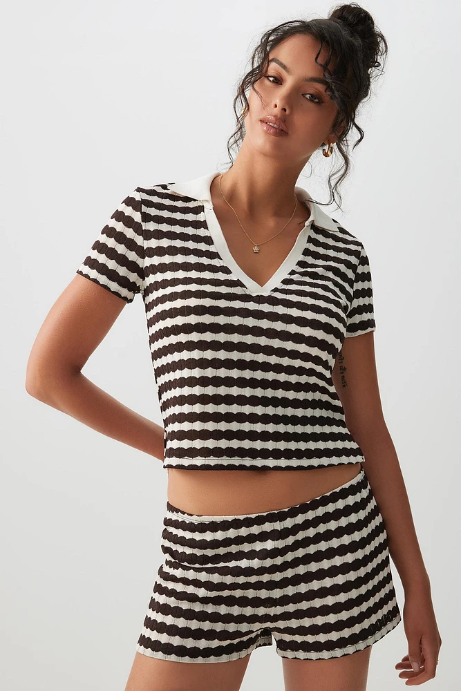 Ardene Jacquard Striped Polo in | Size XS | Polyester