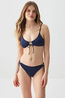 Ardene Side Tie Cheeky Bikini Bottom in Dark Blue | Size | Polyester/Nylon/Spandex | Microfiber