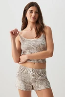 Ardene Printed Super Soft PJ Set in Beige | Size Small | Polyester/Spandex | Eco-Conscious