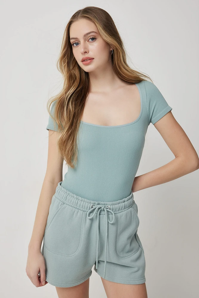 Ardene Seamless Scoop Neck Bodysuit in Light Green | Size | Polyester/Nylon/Elastane | Eco-Conscious
