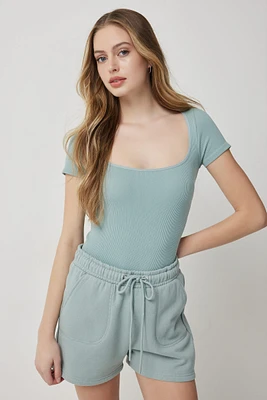 Ardene Seamless Scoop Neck Bodysuit in Light Green | Size | Polyester/Nylon/Elastane | Eco-Conscious