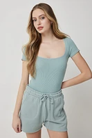 Ardene Seamless Scoop Neck Bodysuit in Light Green | Size | Polyester/Nylon/Elastane | Eco-Conscious