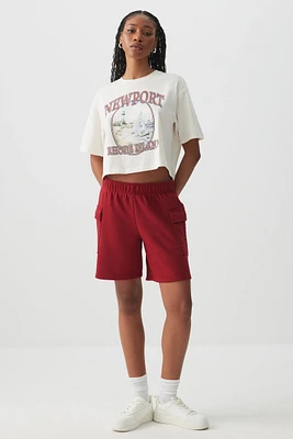 Ardene French Terry Cargo Sweatshorts in Burgundy | Size | Polyester/Cotton | Eco-Conscious