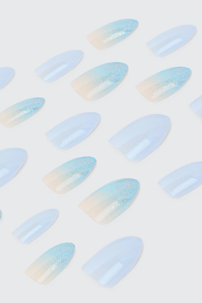 Ardene 20-Pack Blue Glitter Fake Nails in Light Blue