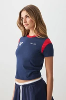 Ardene Graphic Crop T-Shirt in Dark Blue | Size | Cotton/Elastane