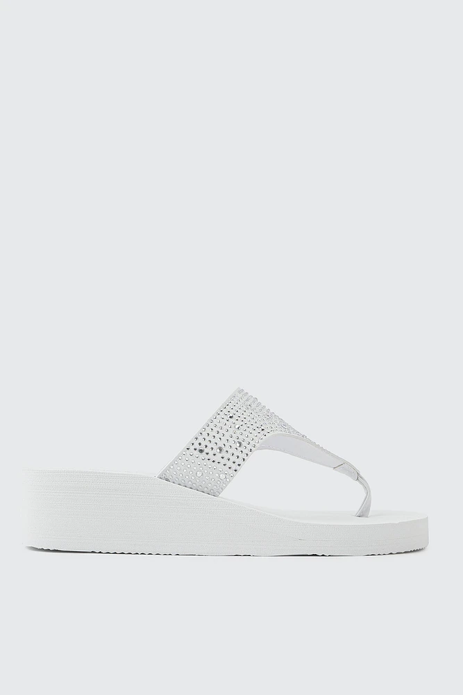 Ardene Embellished Wedge Flip-Flops Sandals in White | Size