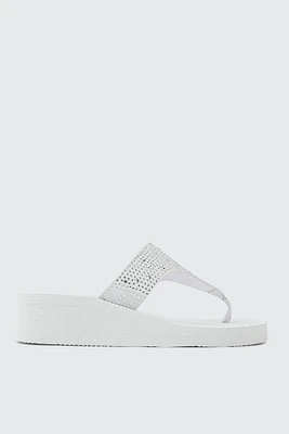 Ardene Embellished Wedge Flip-Flops Sandals in White | Size