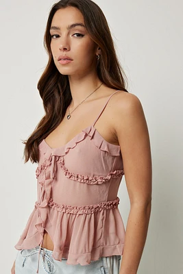 Ardene Tie Front Babydoll Tank Top in Medium Pink | Size Medium | Polyester