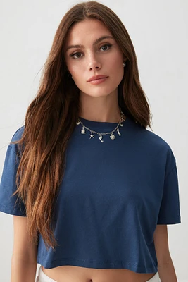 Ardene Basic Ultra Crop Boxy T-Shirt in Dark | Size | Cotton/Elastane | Eco-Conscious