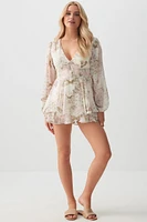 Ardene Printed Long Sleeve Romper in Light Yellow | Size | Polyester