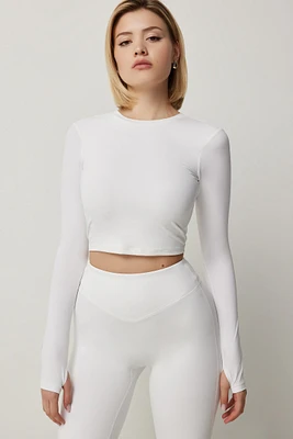 Ardene Open Back Long Sleeve T-Shirt in White | Size | Nylon/Elastane | Eco-Conscious