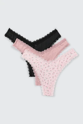 Ardene 3-Pack Microfiber Thong Panties in Light Pink | Size XL | Polyester/Elastane