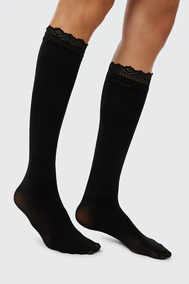 Ardene Lace Trim Crew Socks in | Nylon/Spandex