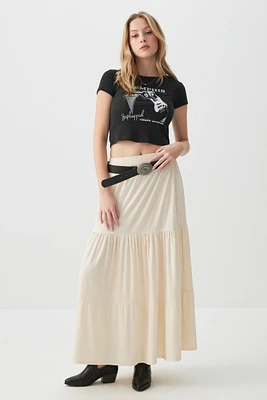 Ardene Tiered Maxi Skirt in White | Size | Polyester/Elastane