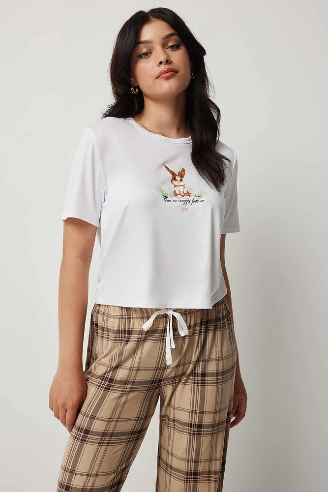 Ardene Graphic Boxy PJ Top in Light Grey | Size Small | Polyester/Spandex