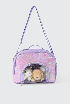 Ardene Kids Crossbody Bag with 3 Animal Plushies in Lilac | Polyester