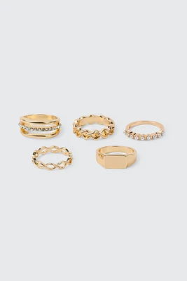 Ardene 5-Pack Gold Toned Mix Rings | Size