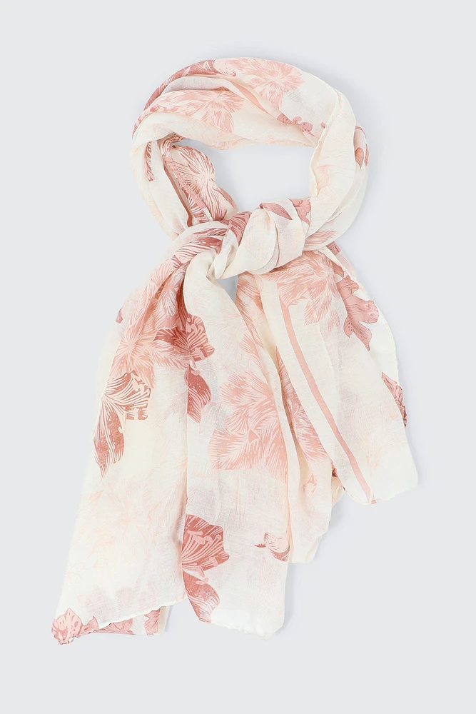 Ardene Floral Scarf in Light Pink | Polyester