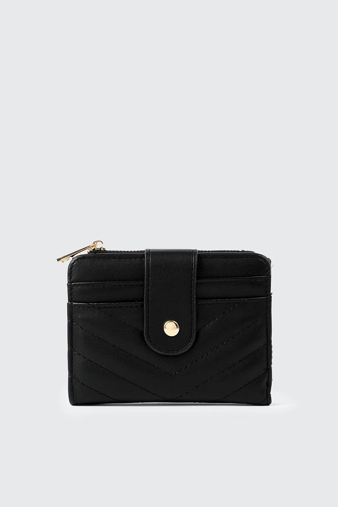 Ardene Chevron Stitched Wallet in Black | 100% Recycled Polyester/Faux Leather | Eco-Conscious