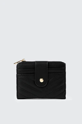 Ardene Chevron Stitched Wallet in Black | 100% Recycled Polyester/Faux Leather | Eco-Conscious