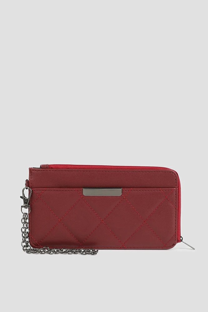 Ardene Quilted Faux Leather Cardholder in Burgundy | 100% Recycled Polyester/Faux Leather | Eco-Conscious