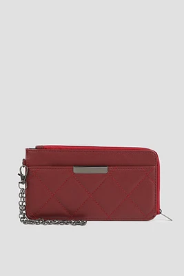 Ardene Quilted Faux Leather Cardholder in Burgundy | 100% Recycled Polyester/Faux Leather | Eco-Conscious