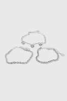Ardene 3-Pack Bracelets with Heart Charms in Silver