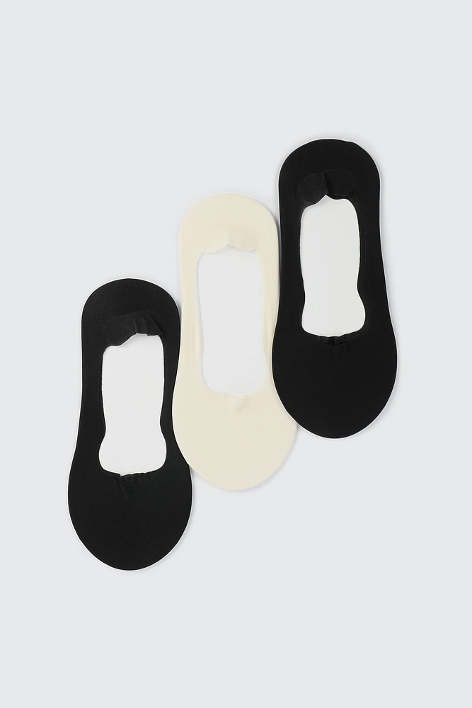 Ardene 3-Pack Mid Cut Shoe Liners in Black | Nylon/Spandex