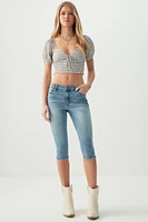 Ardene Mid Rise Denim Capris in Medium Blue | Size | Polyester/Spandex/Cotton
