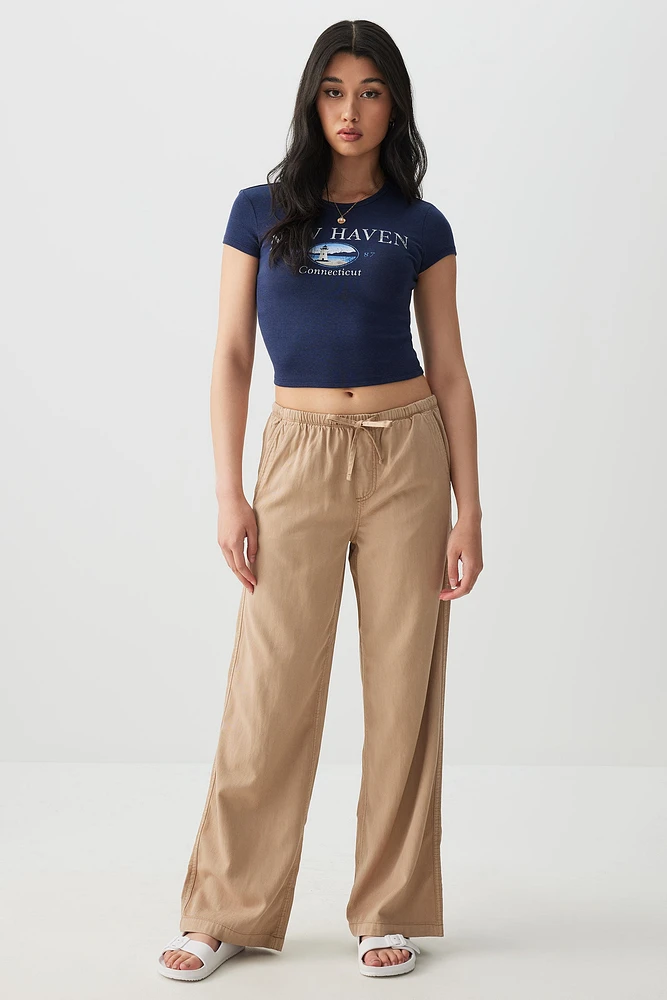 Ardene Mid Rise Pull On Pants in Beige | Size XS | Cotton