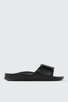 Ardene Chunky Buckle Slides in Black | Size | Eco-Conscious