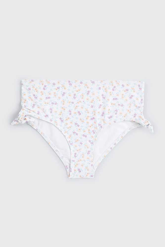 Ardene Kids Printed Side Tie Swim Bottom in White | Size | Polyester/Nylon/Elastane | Microfiber