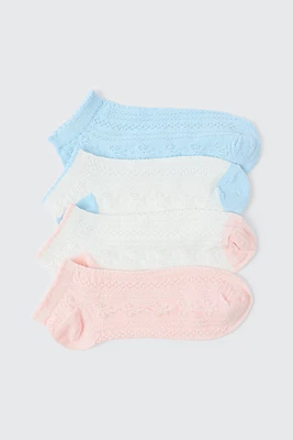Ardene 4-Pack Embossed Heart Ankle Socks in Light Blue | Polyester/Spandex