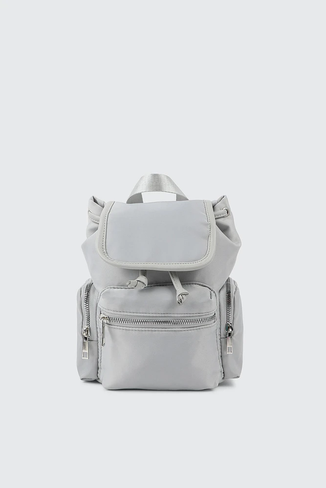 Ardene Nylon Flap Backpack in Light Grey | Polyester/Nylon | Eco-Conscious