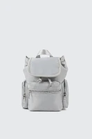 Ardene Nylon Flap Backpack in Light Grey | Polyester/Nylon | Eco-Conscious
