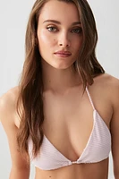 Ardene Striped Triangle Bikini Top in Light Pink | Size | Polyester/Nylon/Spandex