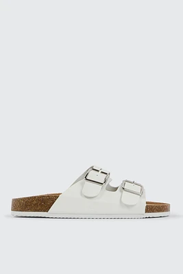 Ardene Two-Buckle Sandals in White | Size | Faux Suede