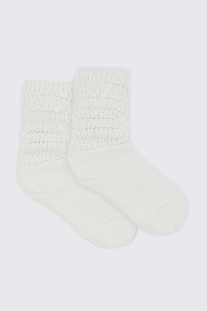 Ardene Slouchy Crew Socks in White | Polyester/Spandex