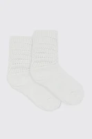 Ardene Slouchy Crew Socks in White | Polyester/Spandex