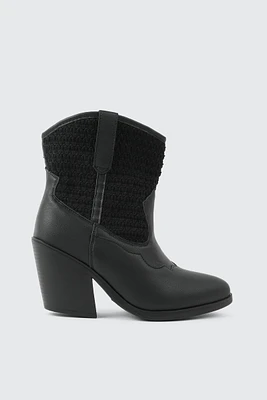 Ardene Cowboy Inspired Booties in Black | Size | Faux Leather