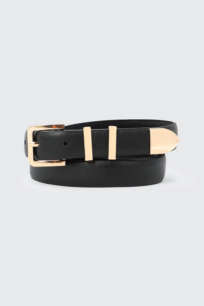 Ardene Belt with Metal Tip in Black | Size Small | Faux Leather