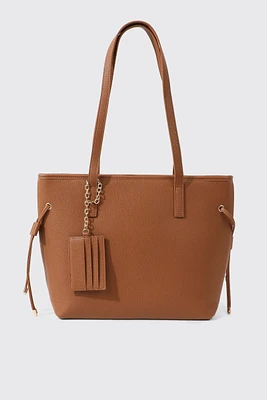 Ardene Tote Bag with Cardholder in Cognac | 100% Recycled Polyester/Faux Leather | Eco-Conscious