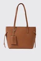 Ardene Tote Bag with Cardholder in Cognac | 100% Recycled Polyester/Faux Leather | Eco-Conscious