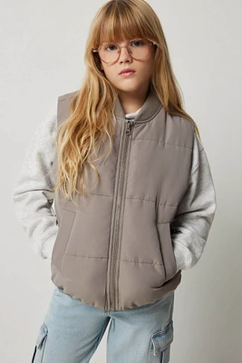 Ardene Kids Puffer Vest in Beige | Size Small | Polyester