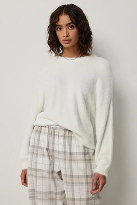 Ardene Loose Fit Fuzzy Sweater in White | Size Medium | Nylon