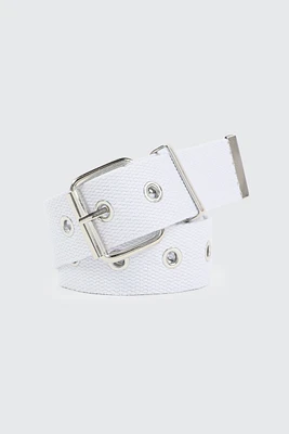 Ardene Canvas Eyelet Belt in White | Size Small | Polyester