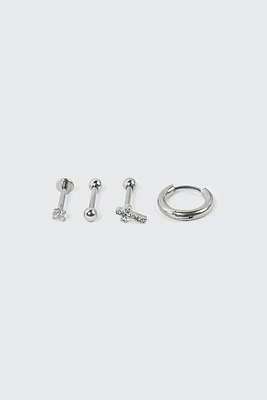 Ardene 4-Pack Cartilage Piercings with Cross Detail in Silver