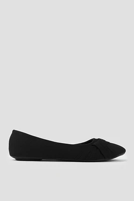 Ardene Ballet Flats with Pleated Detail in Black | Size 6 | Faux Suede | Eco-Conscious