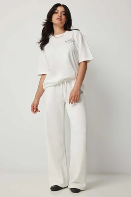 Ardene Wide Leg Sweatpants in White | Size Large | Fleece-Lined
