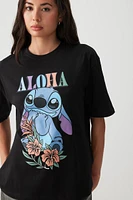 Ardene Oversized Aloha Stitch T-Shirt in Black | Size Small | 100% Cotton